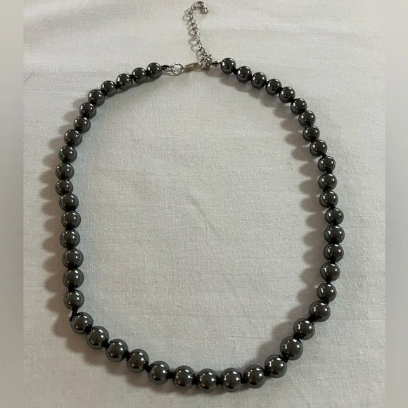 Hematite Round Beaded Necklace with Matching Drop Beaded Earrings Set - Picture 8 of 17